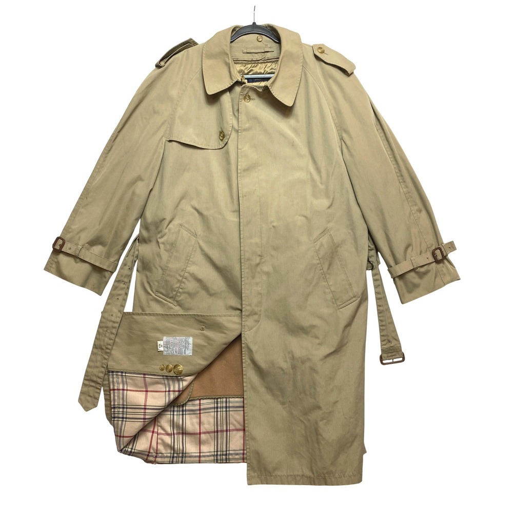 Vintage Brooks Brothers Trench Coat Mens 42 Reg Khaki Wool Liner Plaid Poplin